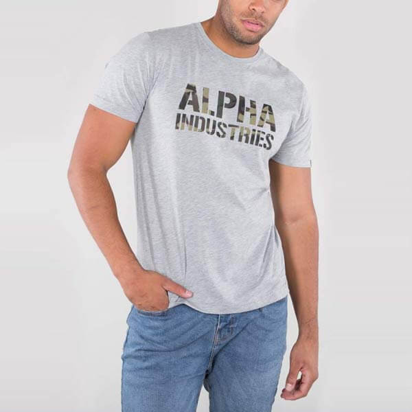 Levně Pánské tričko Alpha Industries Camo Print Tee Grey
