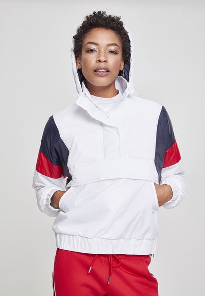 Urban Classics Ladies 3-Tone Padded Pull Over Jacket white/navy/fire red