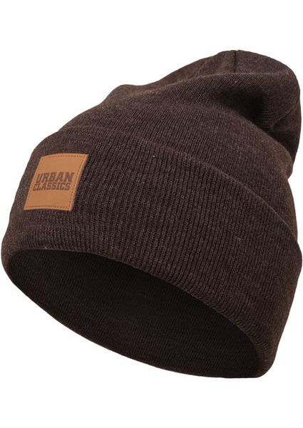 Urban Classics Leatherpatch Long Beanie heatherbrown