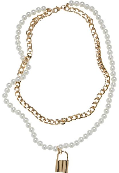 Urban Classics Padlock Pearl Layering Necklace gold