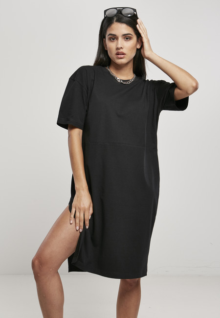 Levně Urban Classics Ladies Organic Oversized Slit Tee Dress black