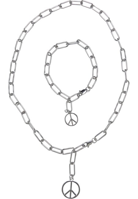 Levně Urban Classics Y Chain Peace Pendant Necklace And Bracelet silver